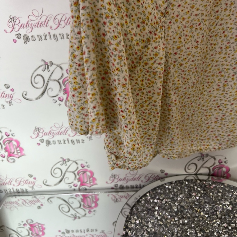 Rebellion dress Cream Puff Sleeve Mini Sundress floral flowers yellow flowy - Picture 4 of 6